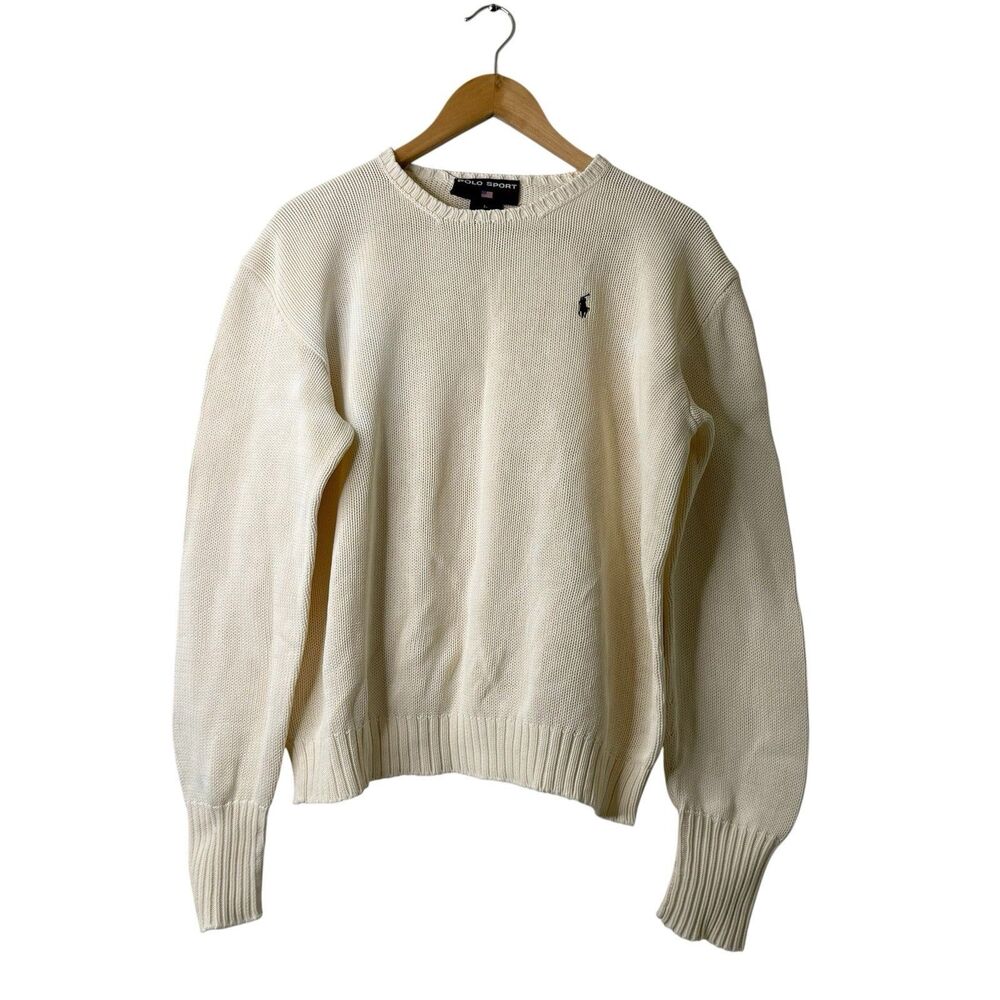 VTG 90s Polo Sport Ralph Lauren Sweater Mens L Ivory Knit Streetwear AS IS READ